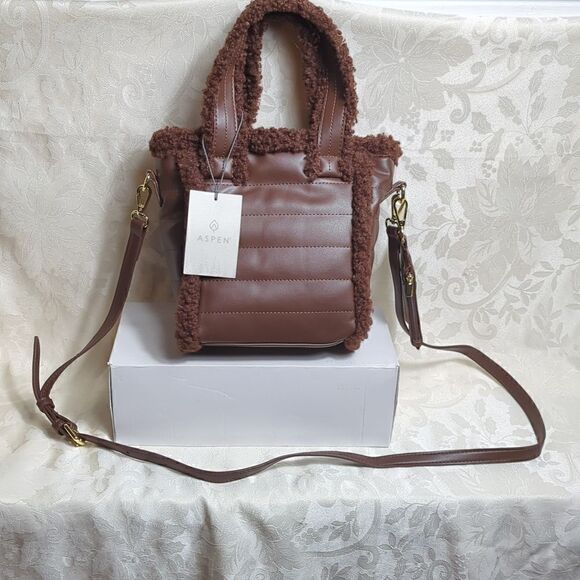 Aspen Brown and Faux Fur Crossbody Bag NWT - Picture 2 of 7